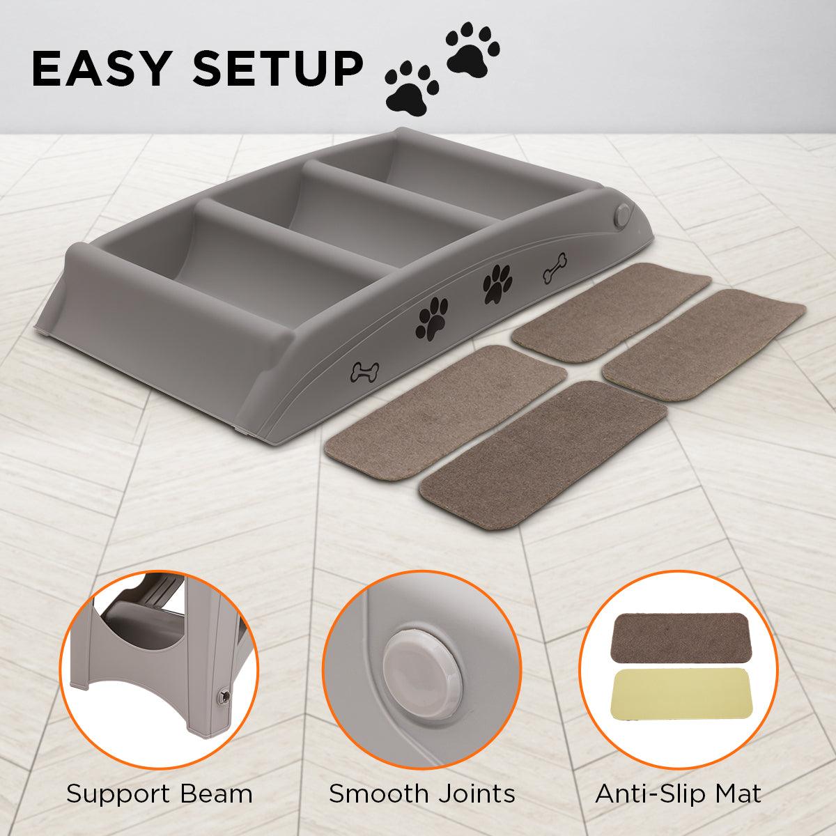 Furtastic Foldable Pet Stairs in Grey - 50cm Dog Ladder Cat Ramp with Non-Slip Mat for Indoor and Outdoor Use - Harrogates