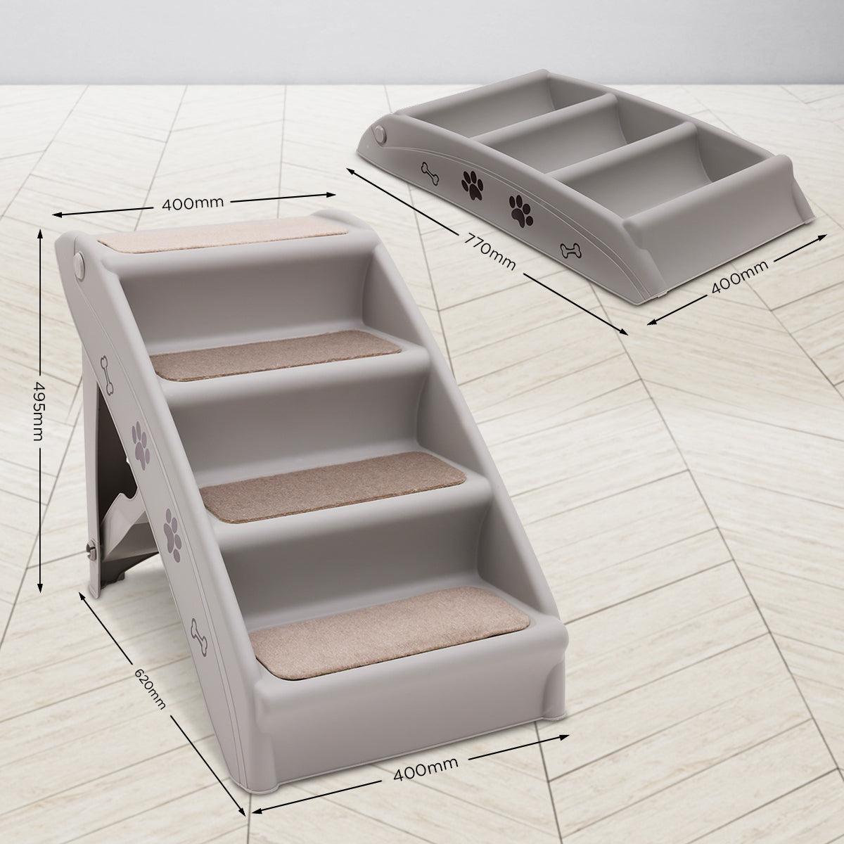 Furtastic Foldable Pet Stairs in Grey - 50cm Dog Ladder Cat Ramp with Non-Slip Mat for Indoor and Outdoor Use - Harrogates