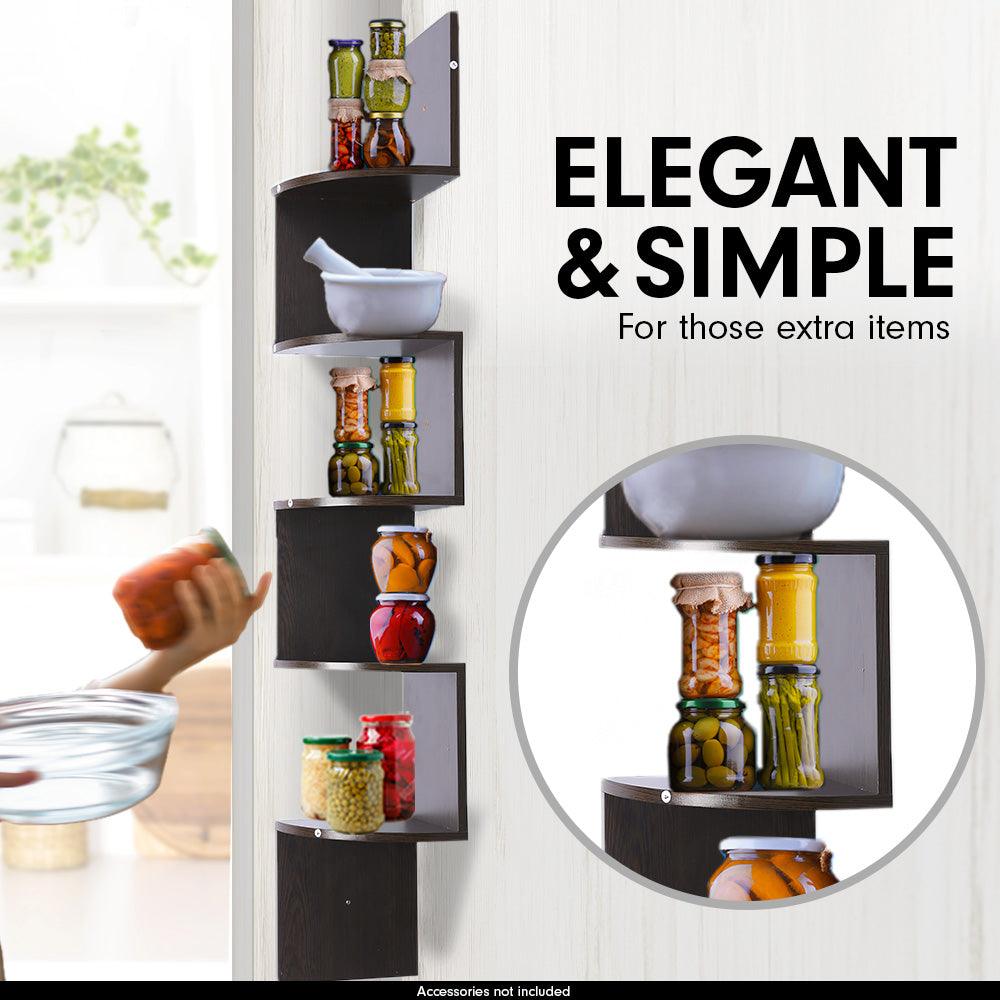 Sarantino 5 Tier Corner Wall Shelf Display Shelves Dvd Book Storage Rack Floating Mounted - Dark Brown - Harrogates
