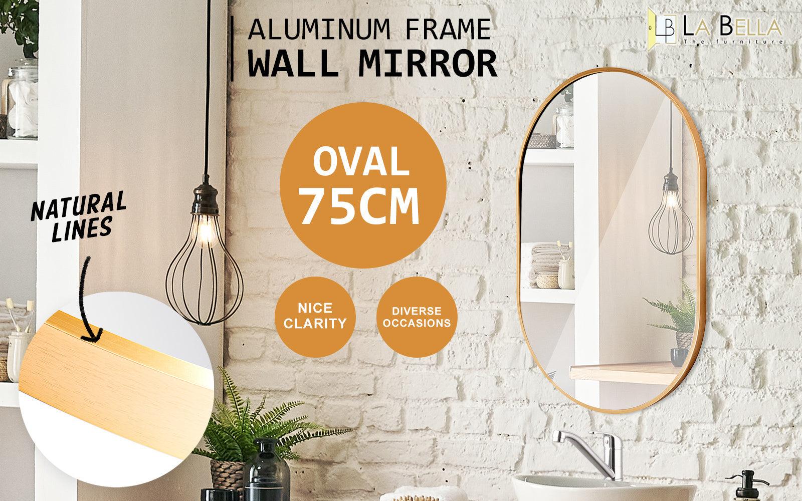 Wall Mirror Oval Aluminum Frame Bathroom 50x75cm GOLD - Harrogates