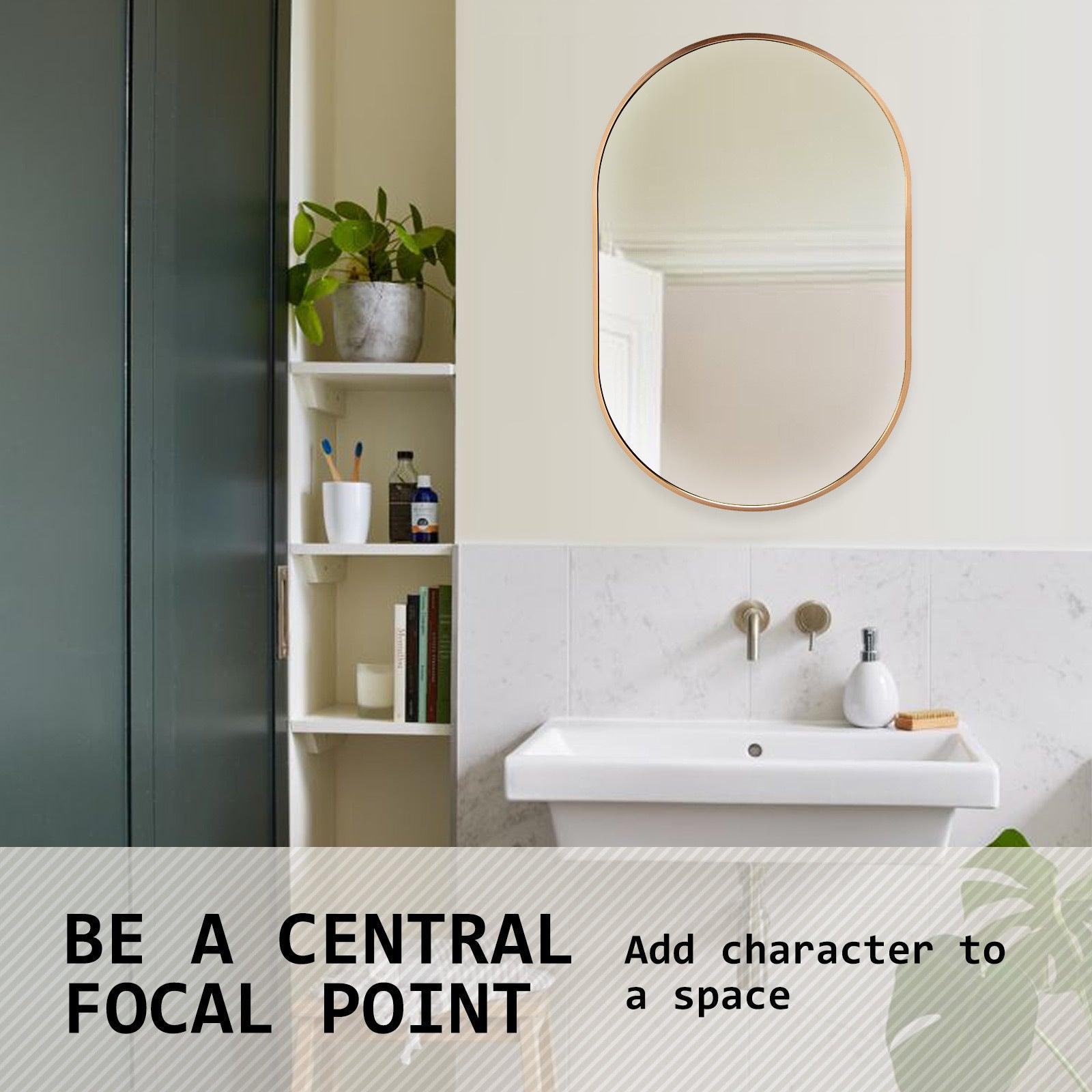 Wall Mirror Oval Aluminum Frame Bathroom 50x75cm GOLD - Harrogates