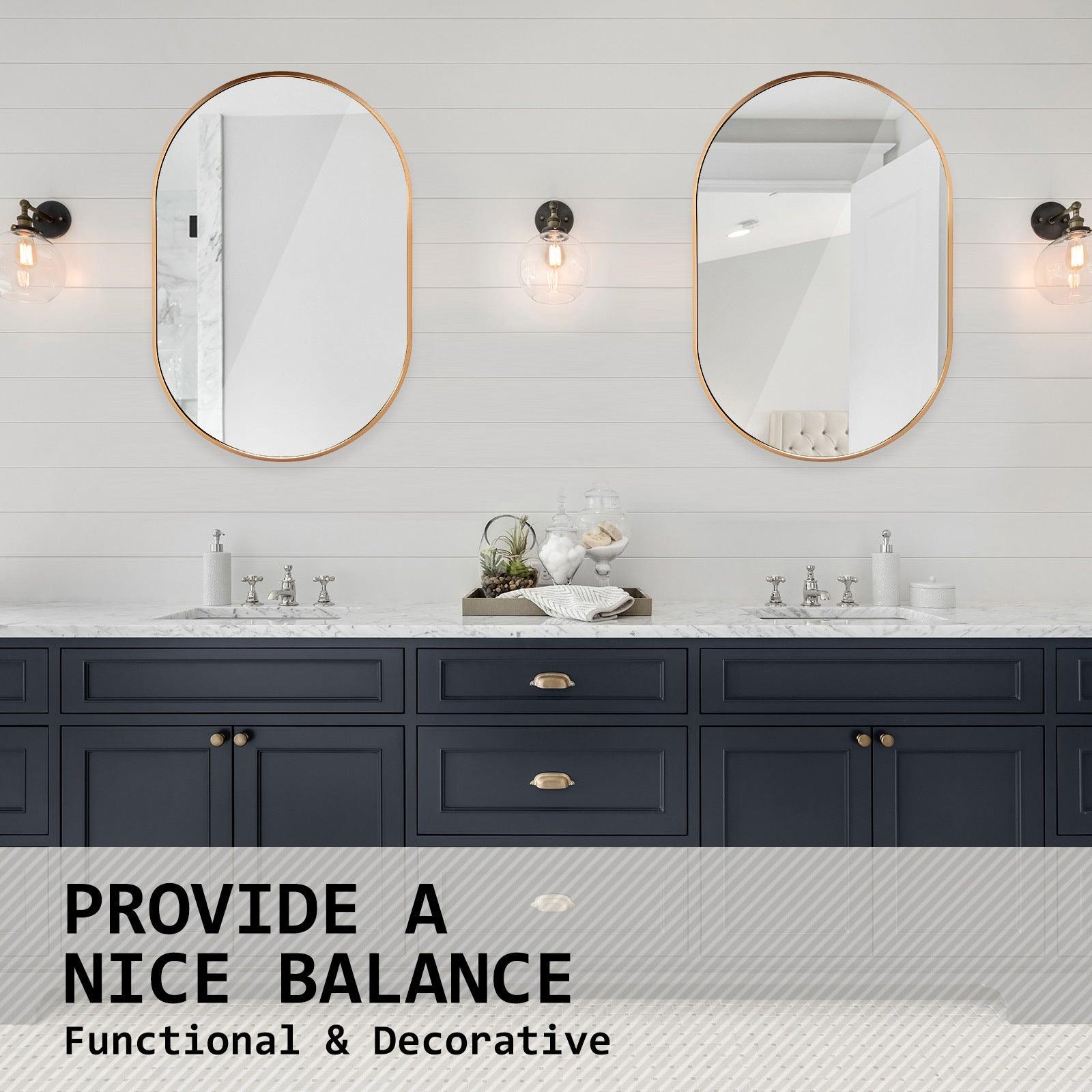 Wall Mirror Oval Aluminum Frame Bathroom 50x75cm GOLD - Harrogates