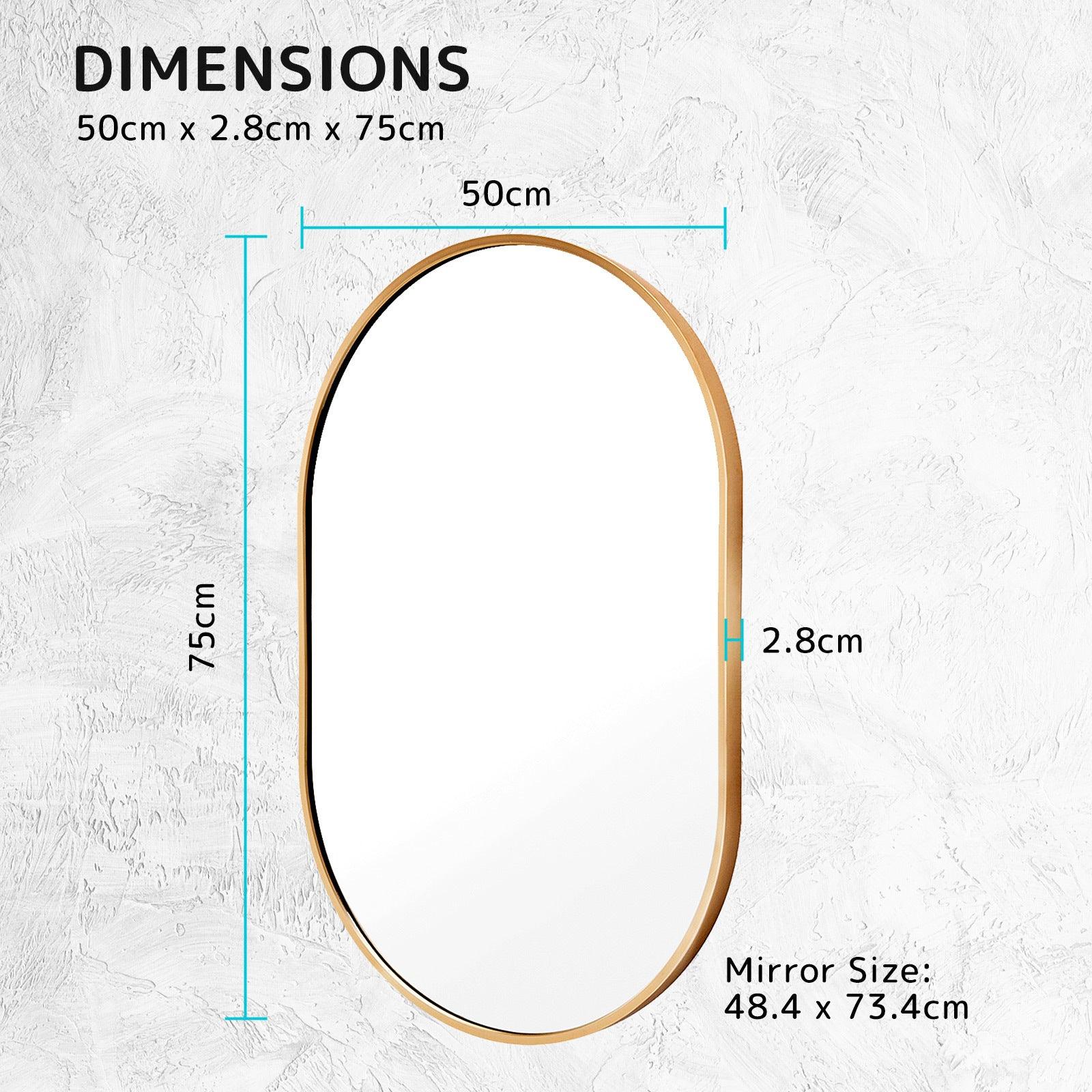Wall Mirror Oval Aluminum Frame Bathroom 50x75cm GOLD - Harrogates