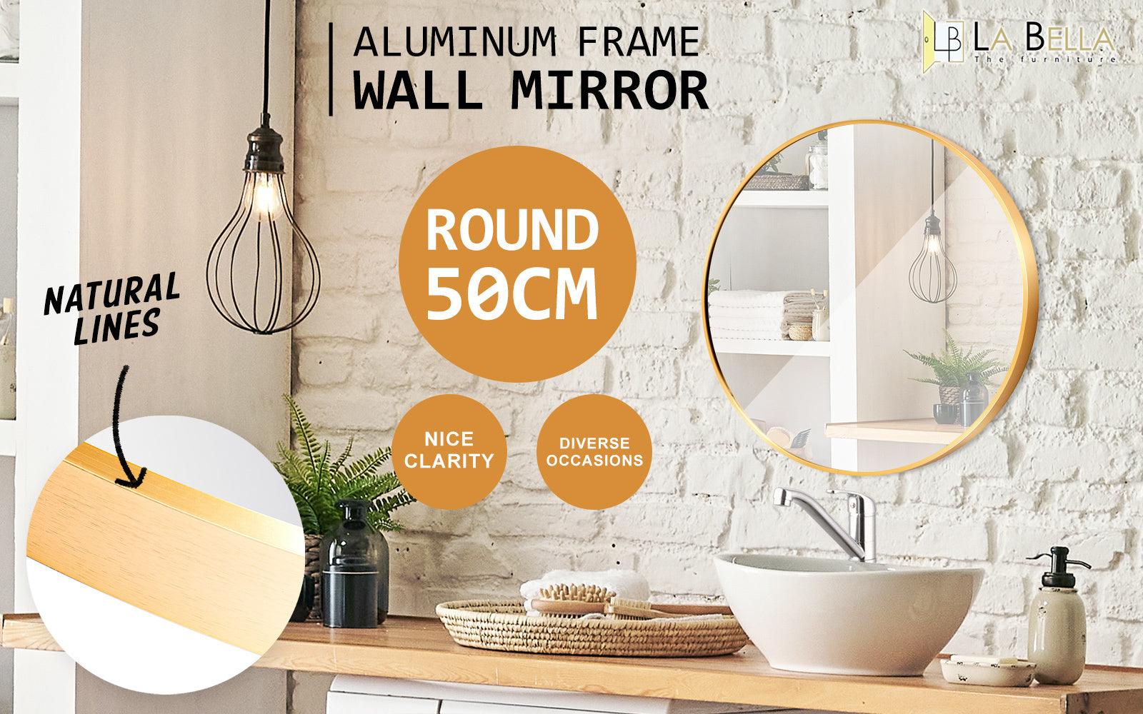 Wall Mirror Round Aluminum Frame Bathroom 50cm GOLD - Harrogates