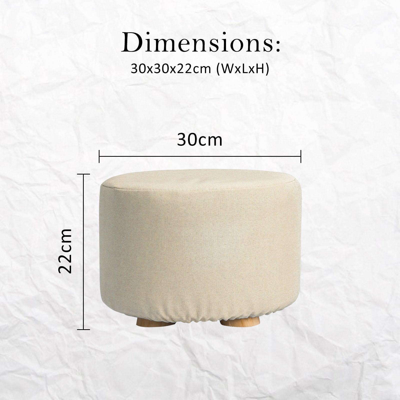 Fabric Ottoman Round Wooden Leg Foot Stool - BEIGE - Harrogates