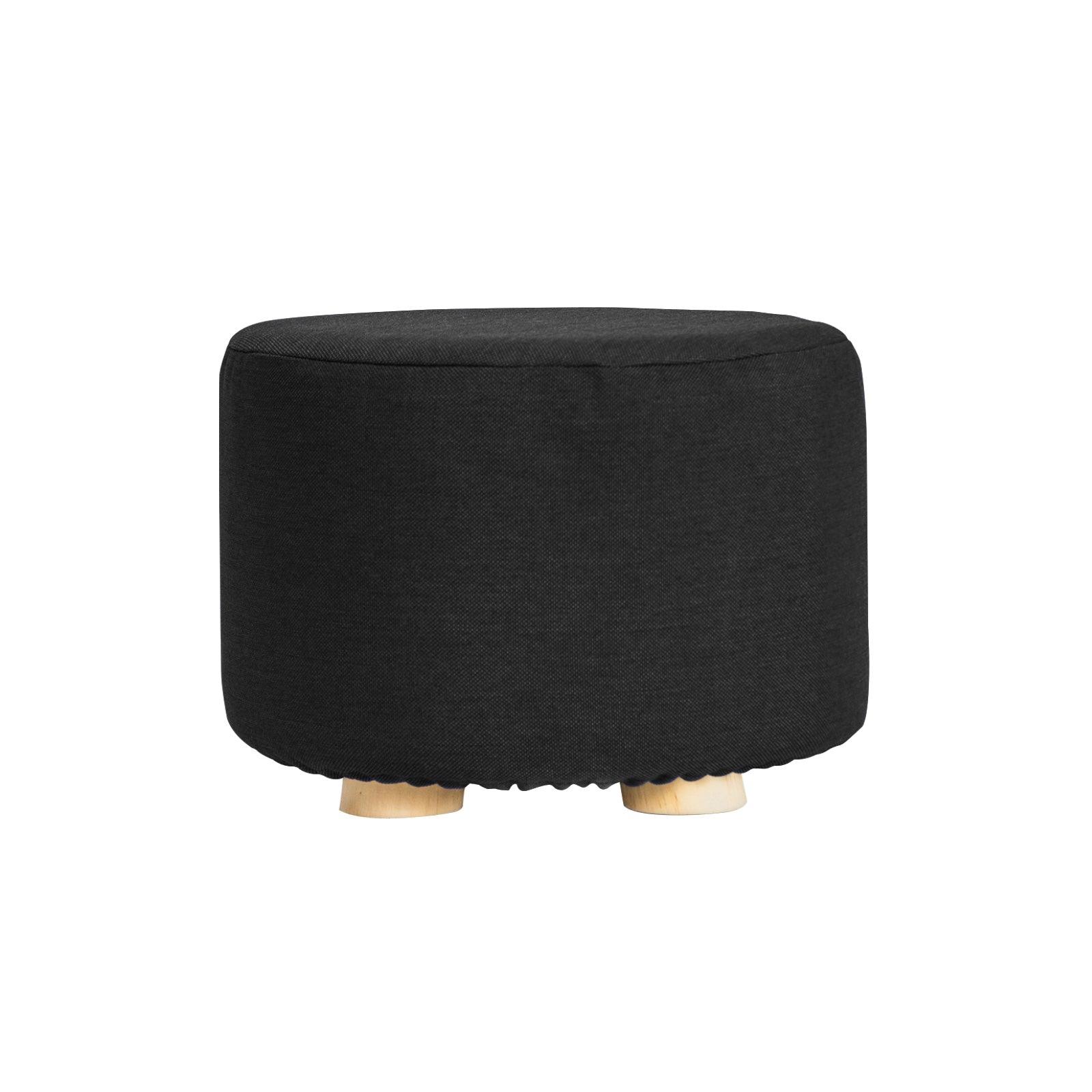 Fabric Ottoman Round Wooden Leg Foot Stool - BLACK - Harrogates