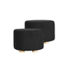 2X Fabric Ottoman Round Wooden Leg Foot Stool - BLACK - Harrogates