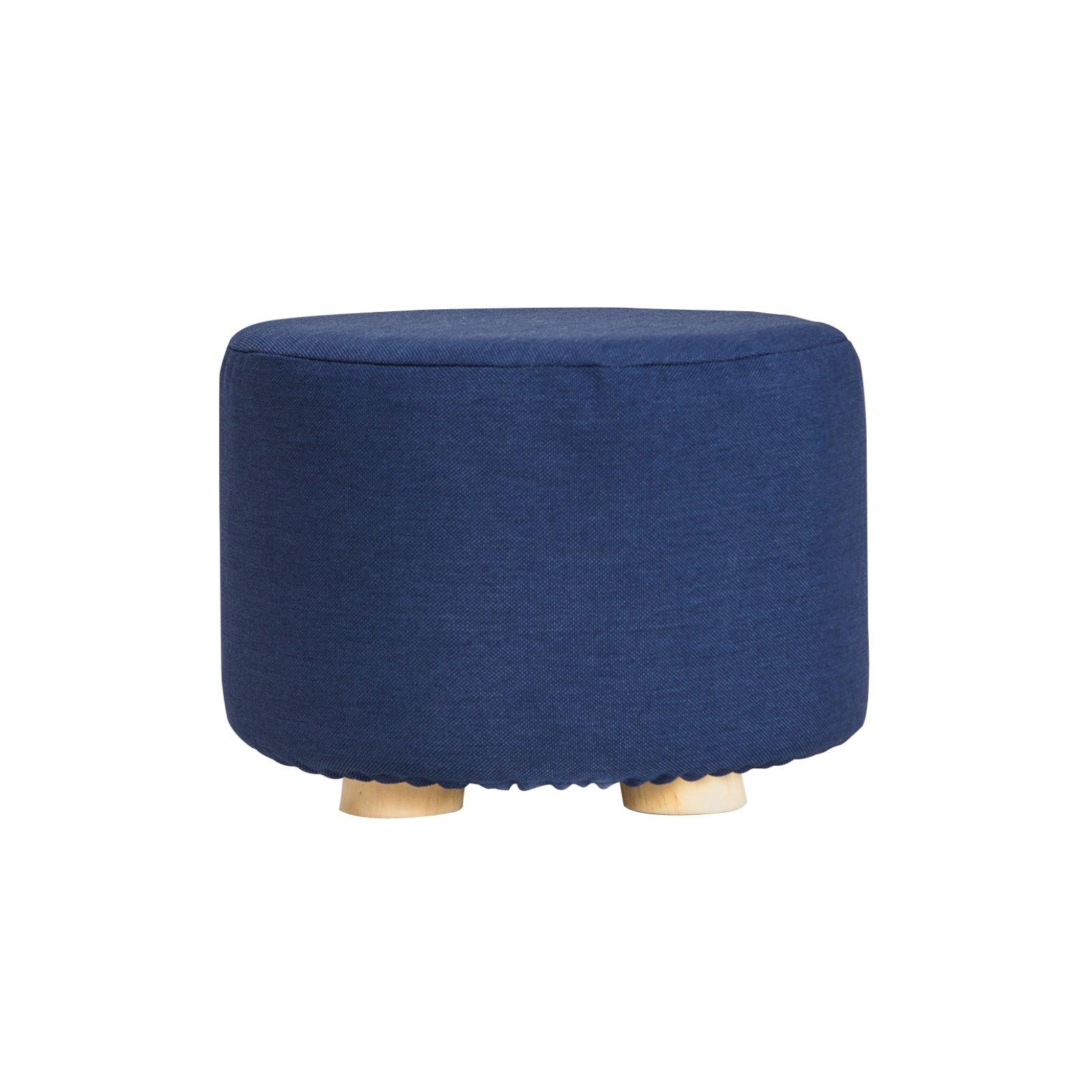 Fabric Ottoman Round Wooden Leg Foot Stool - DARK BLUE - Harrogates