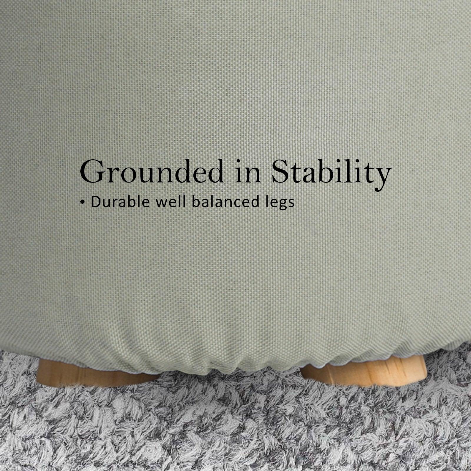 2X Fabric Ottoman Round Wooden Leg Foot Stool - GREY - Harrogates
