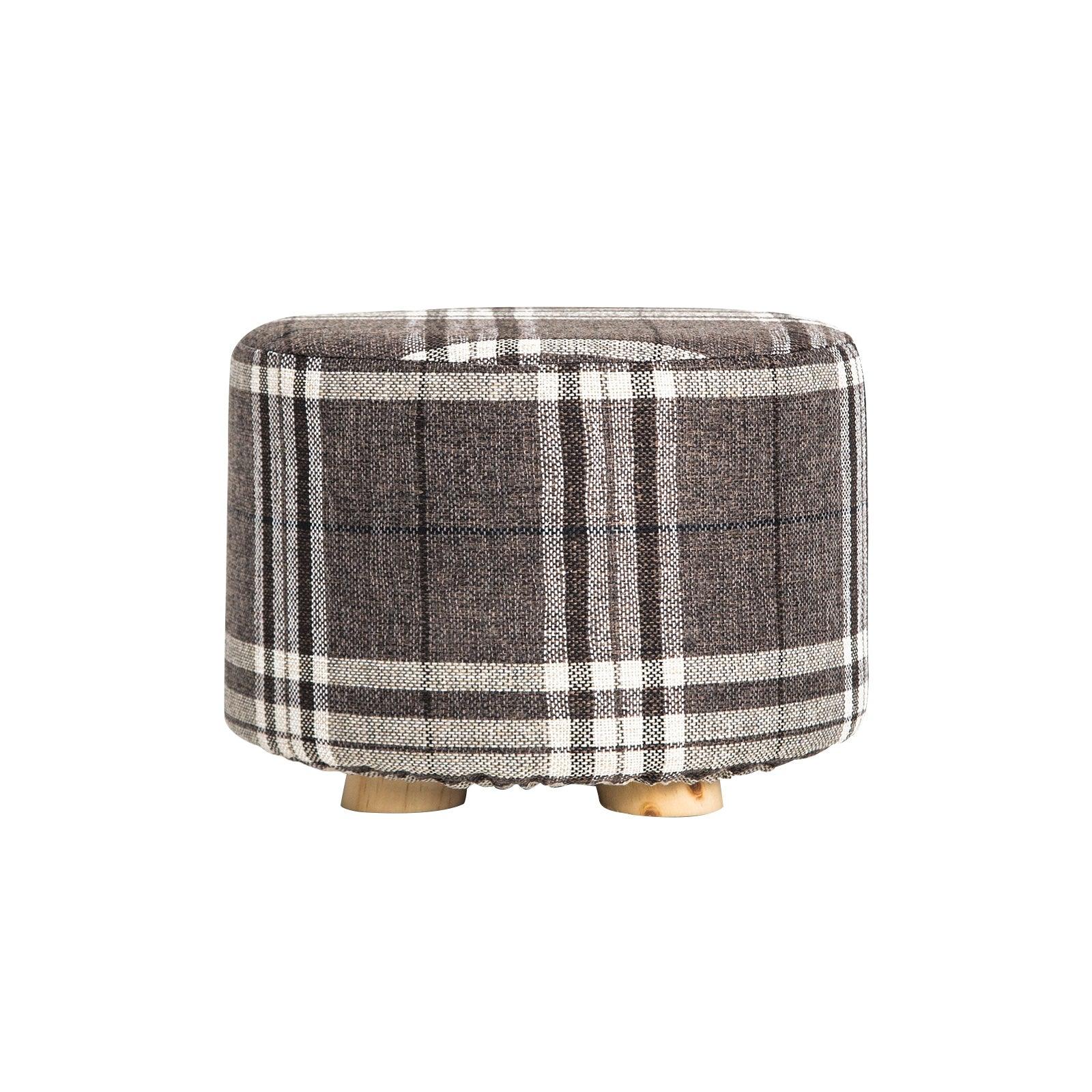 Fabric Ottoman Round Wooden Leg Foot Stool - LATTICE - Harrogates