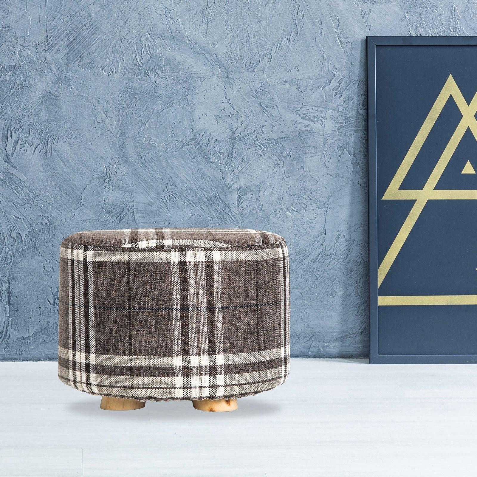 Fabric Ottoman Round Wooden Leg Foot Stool - LATTICE - Harrogates