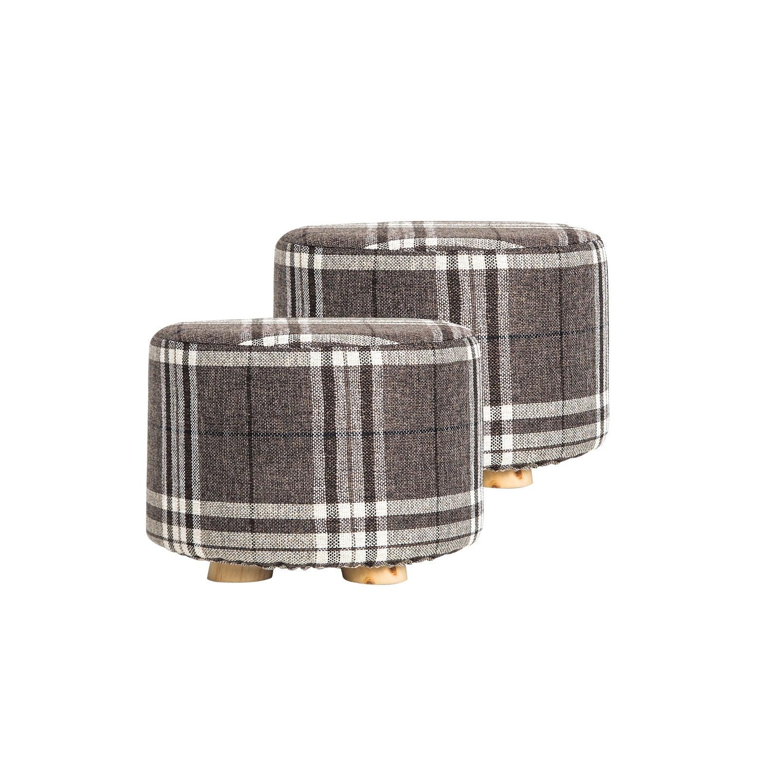 2X Fabric Ottoman Round Wooden Leg Foot Stool - LATTICE - Harrogates