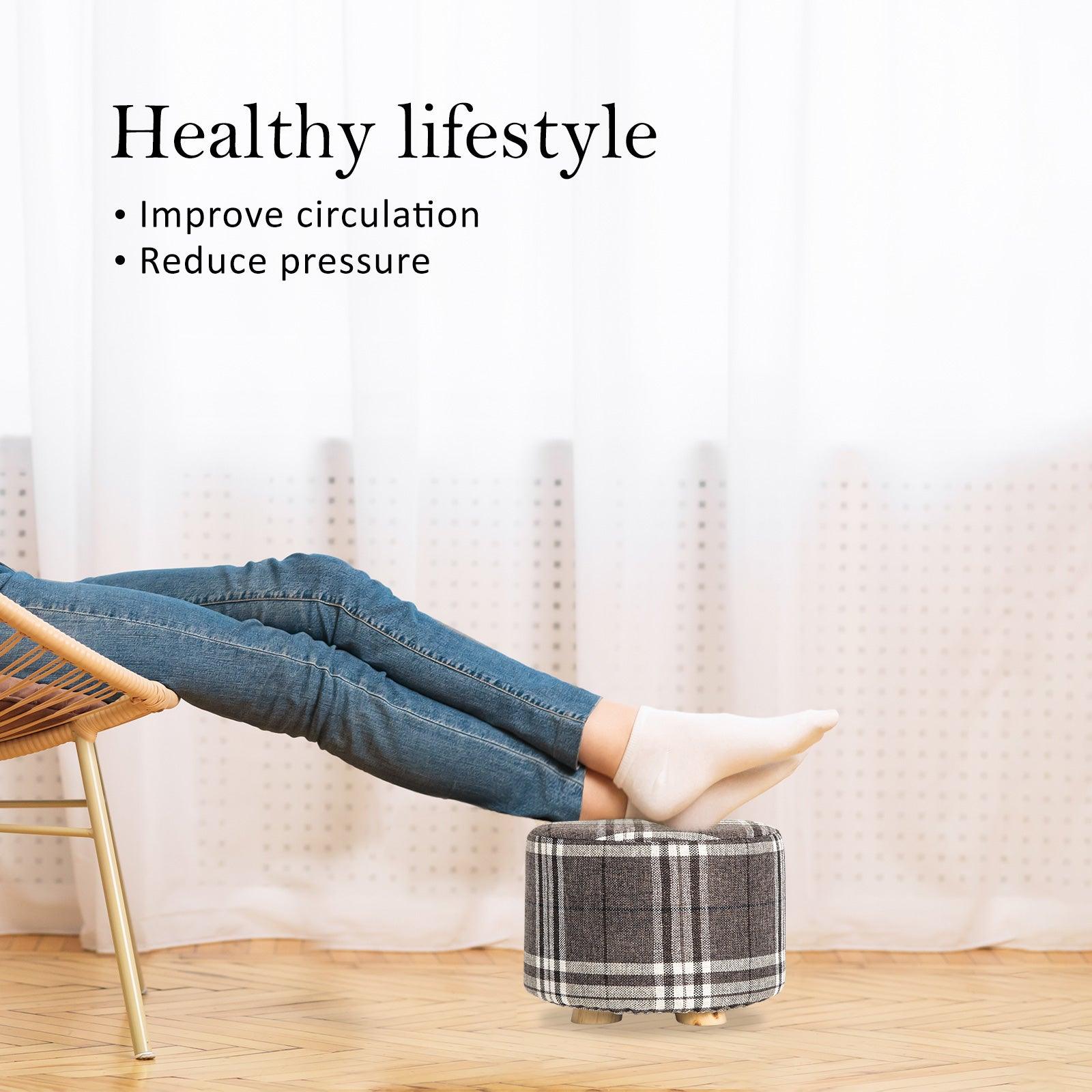 2X Fabric Ottoman Round Wooden Leg Foot Stool - LATTICE - Harrogates