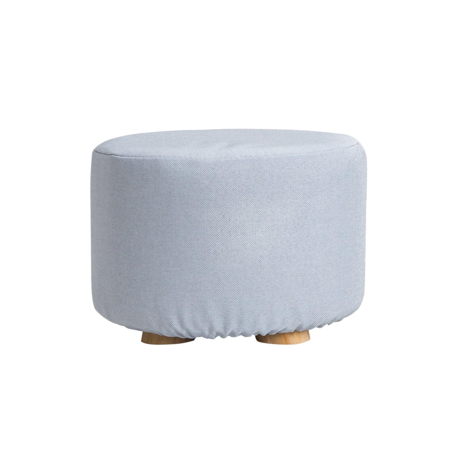 Fabric Ottoman Round Wooden Leg Foot Stool - LIGHT BLUE - Harrogates