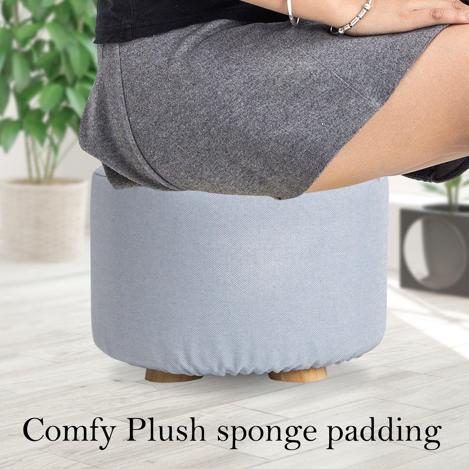 Fabric Ottoman Round Wooden Leg Foot Stool - LIGHT BLUE - Harrogates