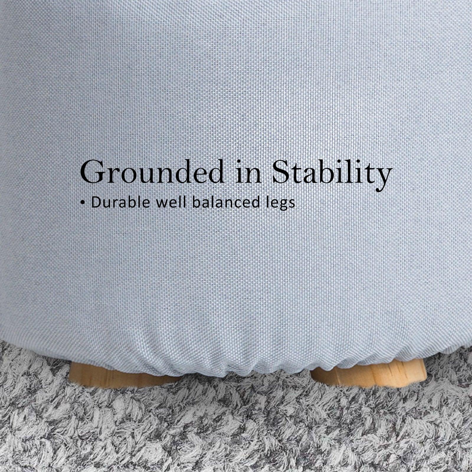 Fabric Ottoman Round Wooden Leg Foot Stool - LIGHT BLUE - Harrogates