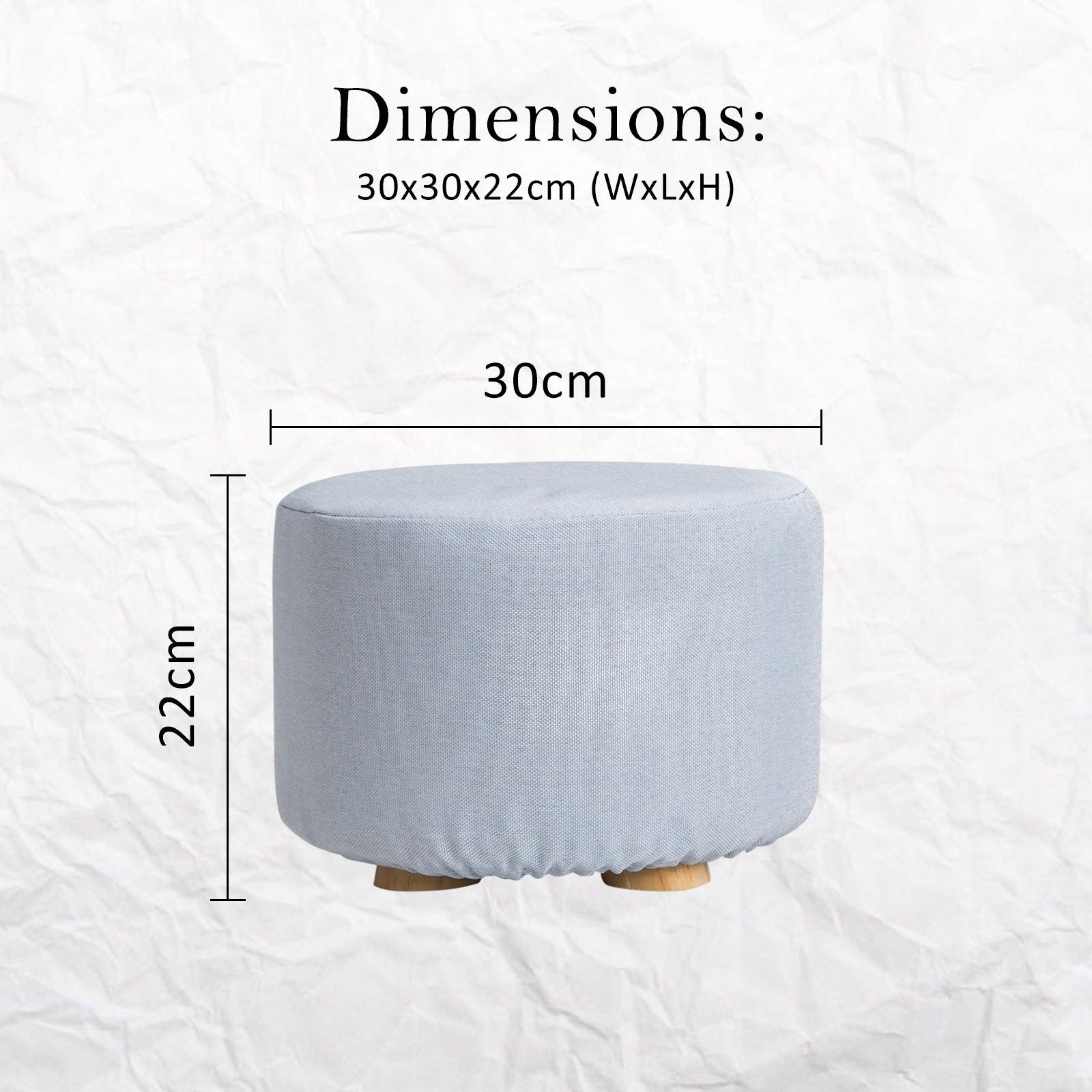 Fabric Ottoman Round Wooden Leg Foot Stool - LIGHT BLUE - Harrogates