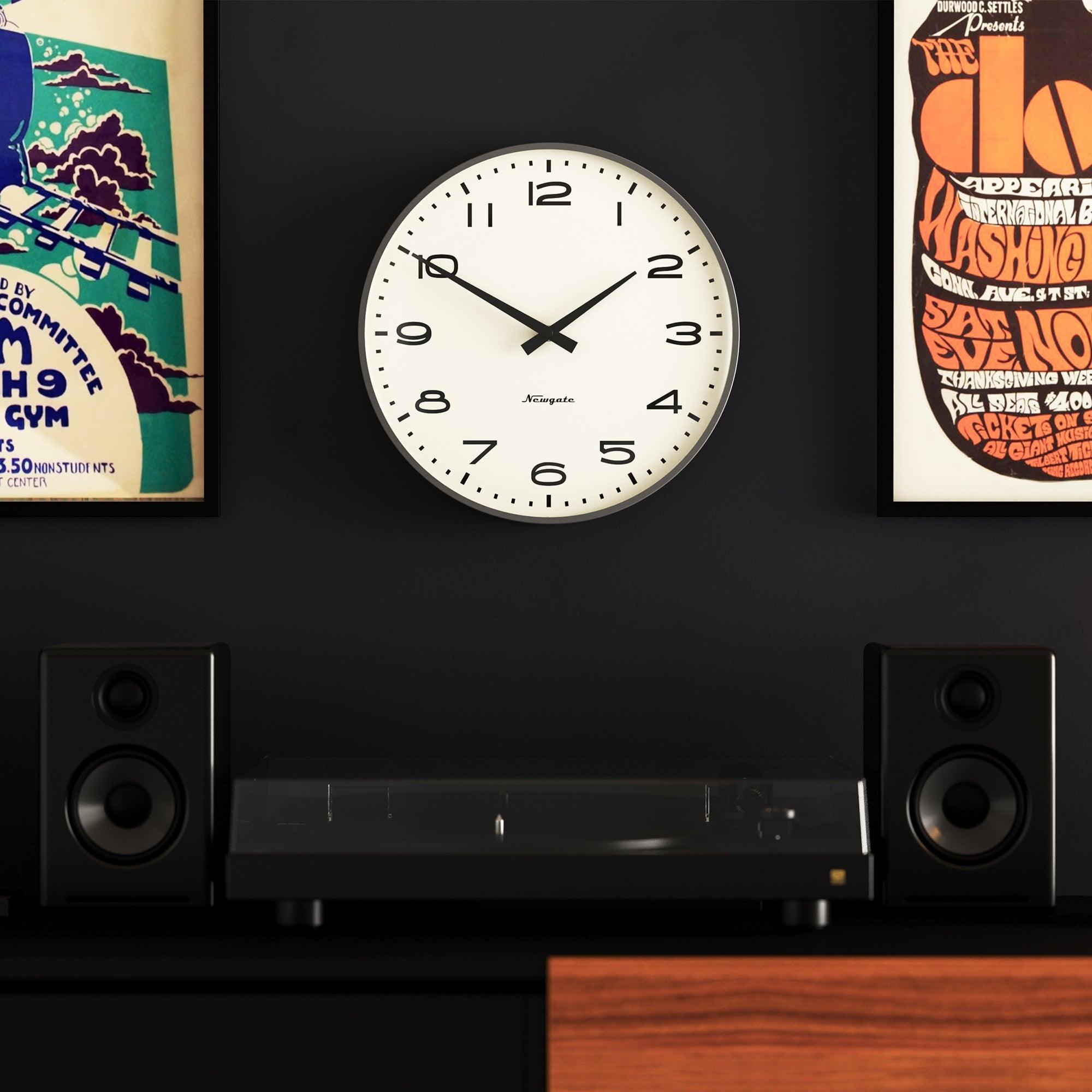 Newgate Radio City Wall Clock Black Arabic Dial - Matte Blizzard Grey - Harrogates