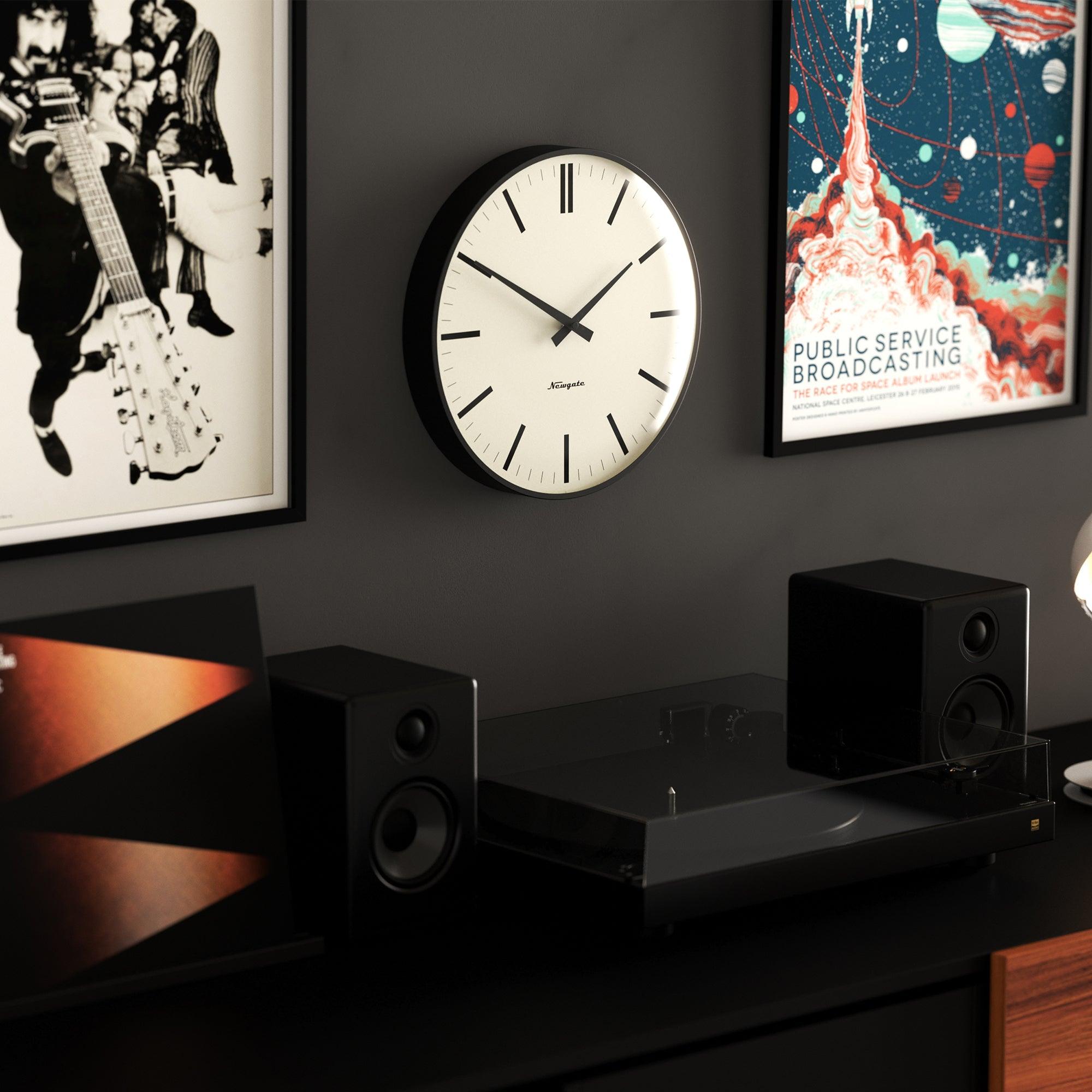 Newgate Radio City Wall Clock Bold Black Marker Dial - Matte Black - Harrogates
