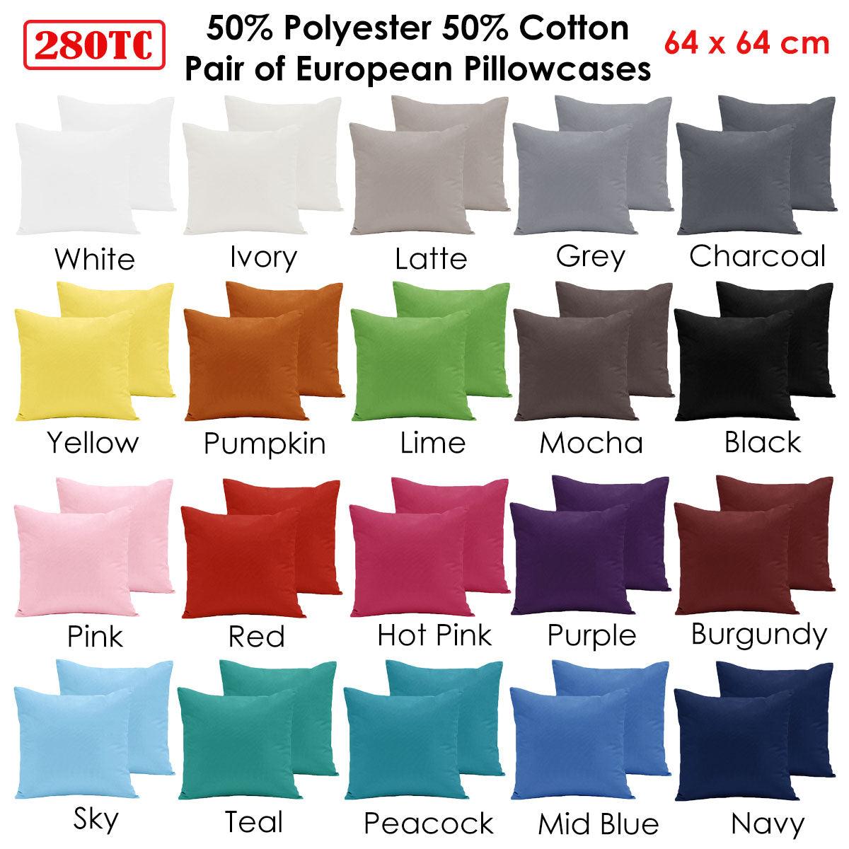 Pair of 280TC Polyester Cotton European Pillowcases White - Harrogates