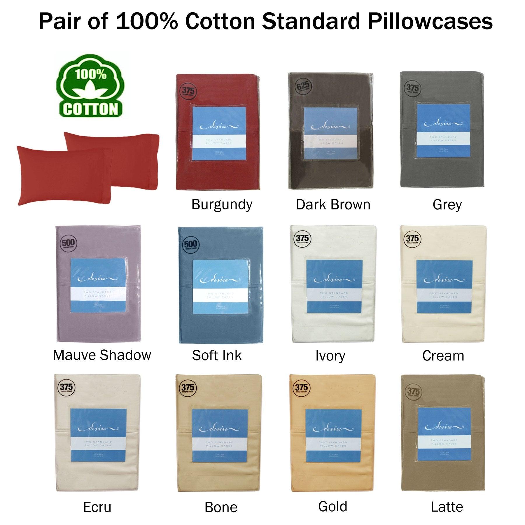 Pair of Cotton Standard Pillowcases 375TC Cream - Harrogates