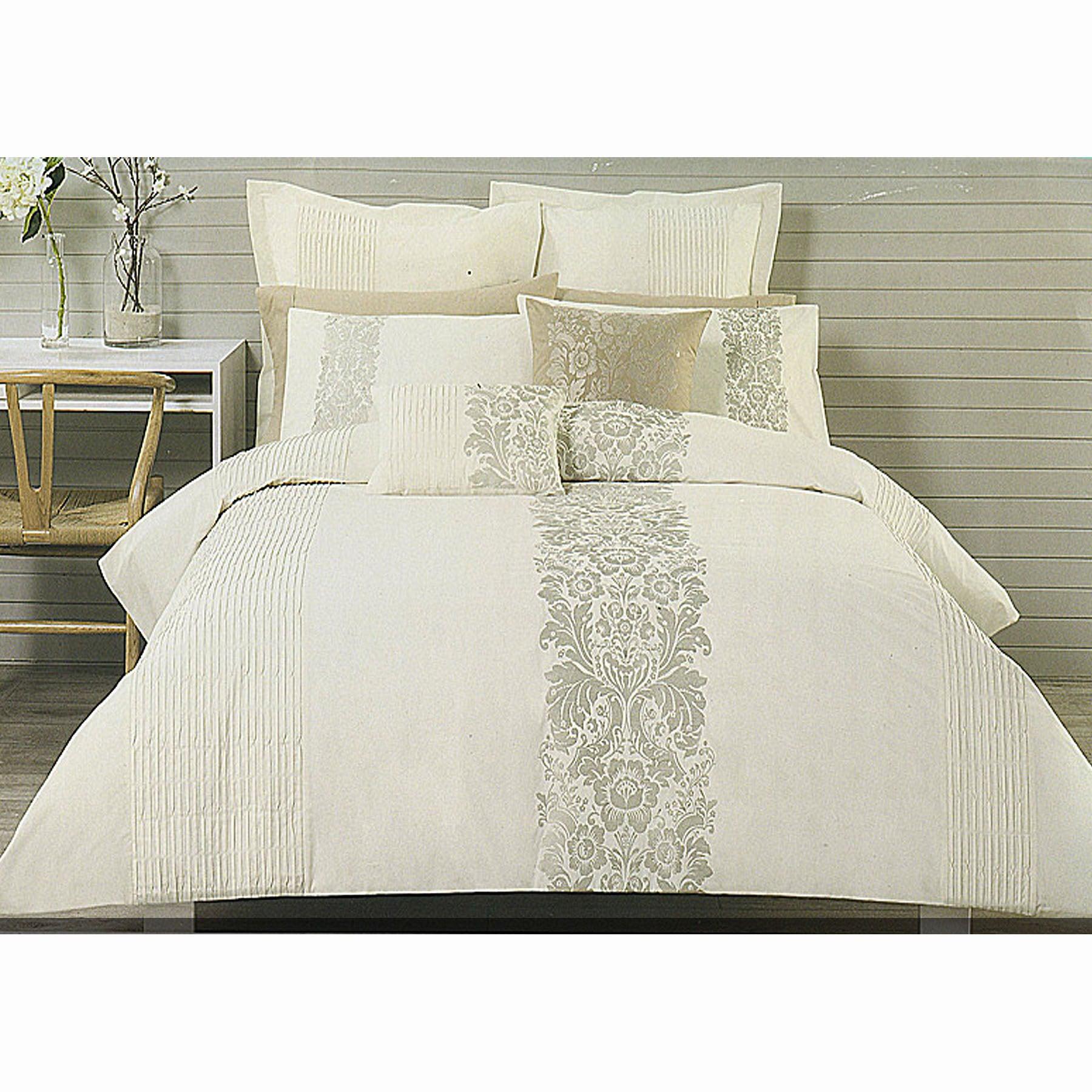 Catherine Cream Taupe Embroidery Quilt Cover Set QUEEN - Harrogates