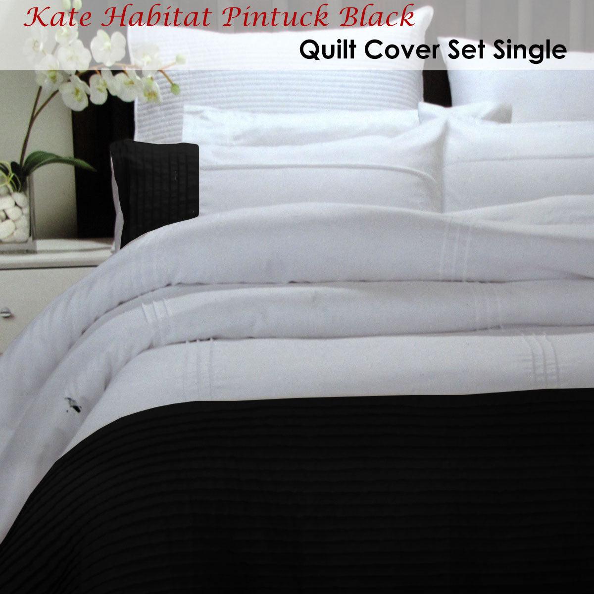 Pintuck Black Quilt Cover Set Single - Harrogates