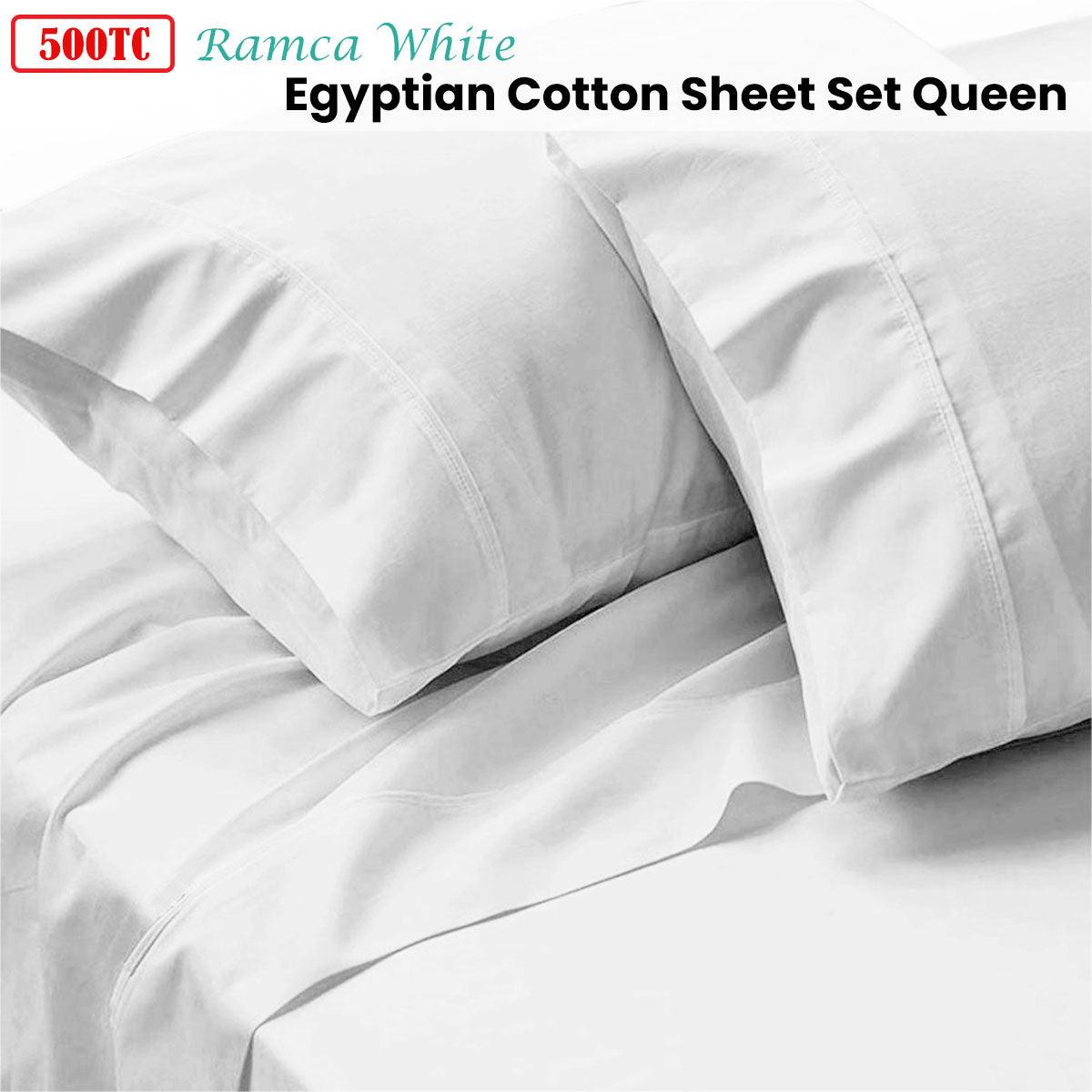 500TC Ramca White Egyptian Cotton Sheet Set Queen - Harrogates