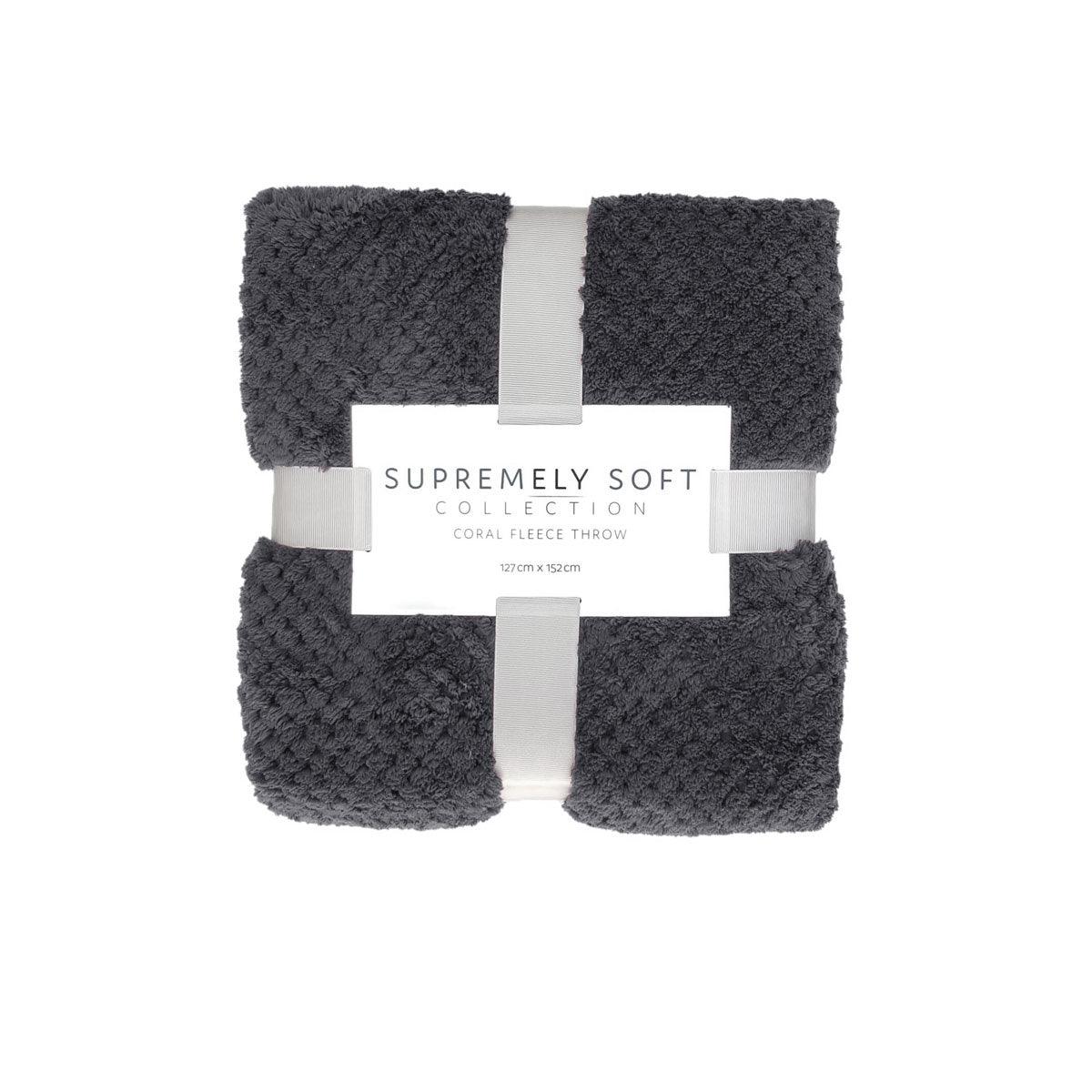 Soft Diamond Fleece Throw Rug Charcoal - Harrogates