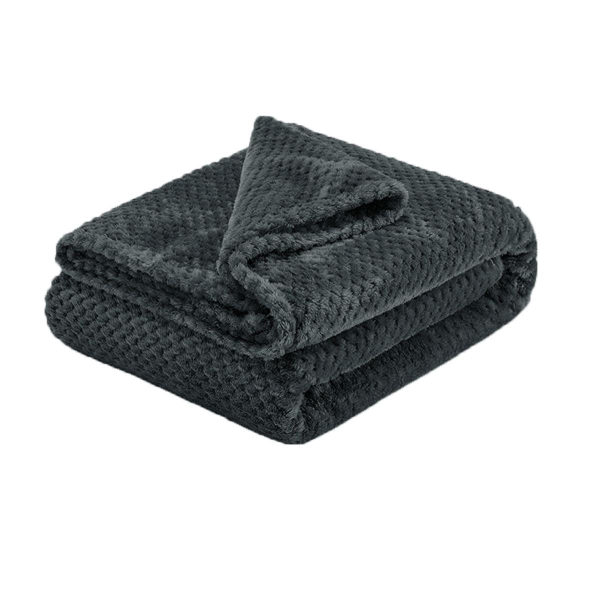 Soft Diamond Fleece Throw Rug/Blanket Charcoal - Harrogates