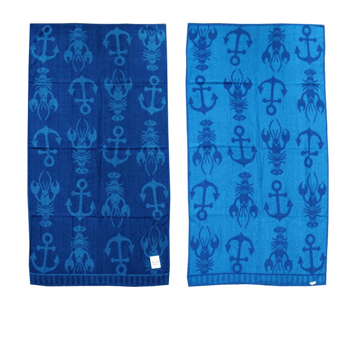 Jacquard Velour Reversible Beach Towel Blue Lobster Anchor - Harrogates