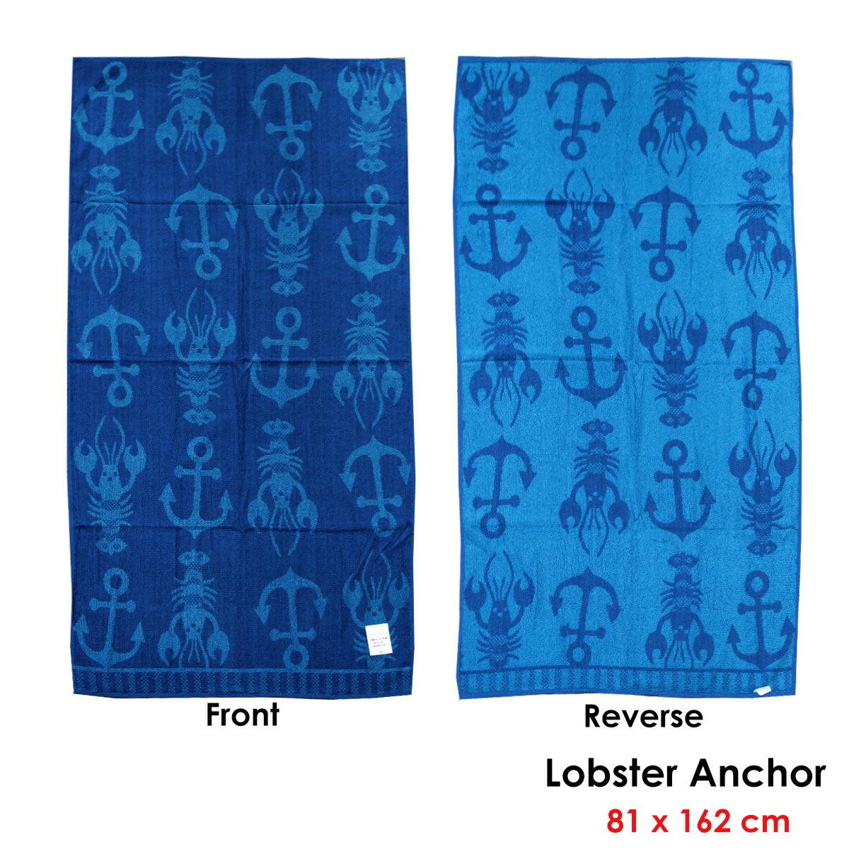 Jacquard Velour Reversible Beach Towel Blue Lobster Anchor - Harrogates