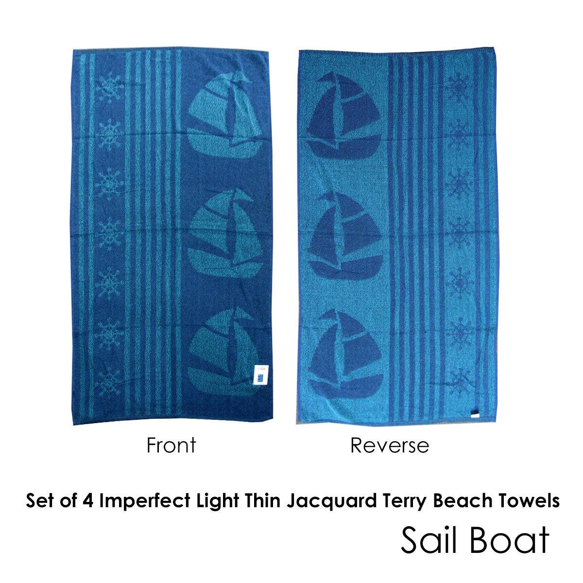 Set of 4 Imperfect Jacquard Terry Beach Towels Sail Boat - Harrogates