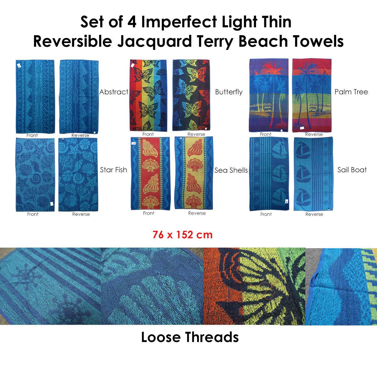 Set of 4 Imperfect Jacquard Terry Beach Towels Star Fish - Harrogates