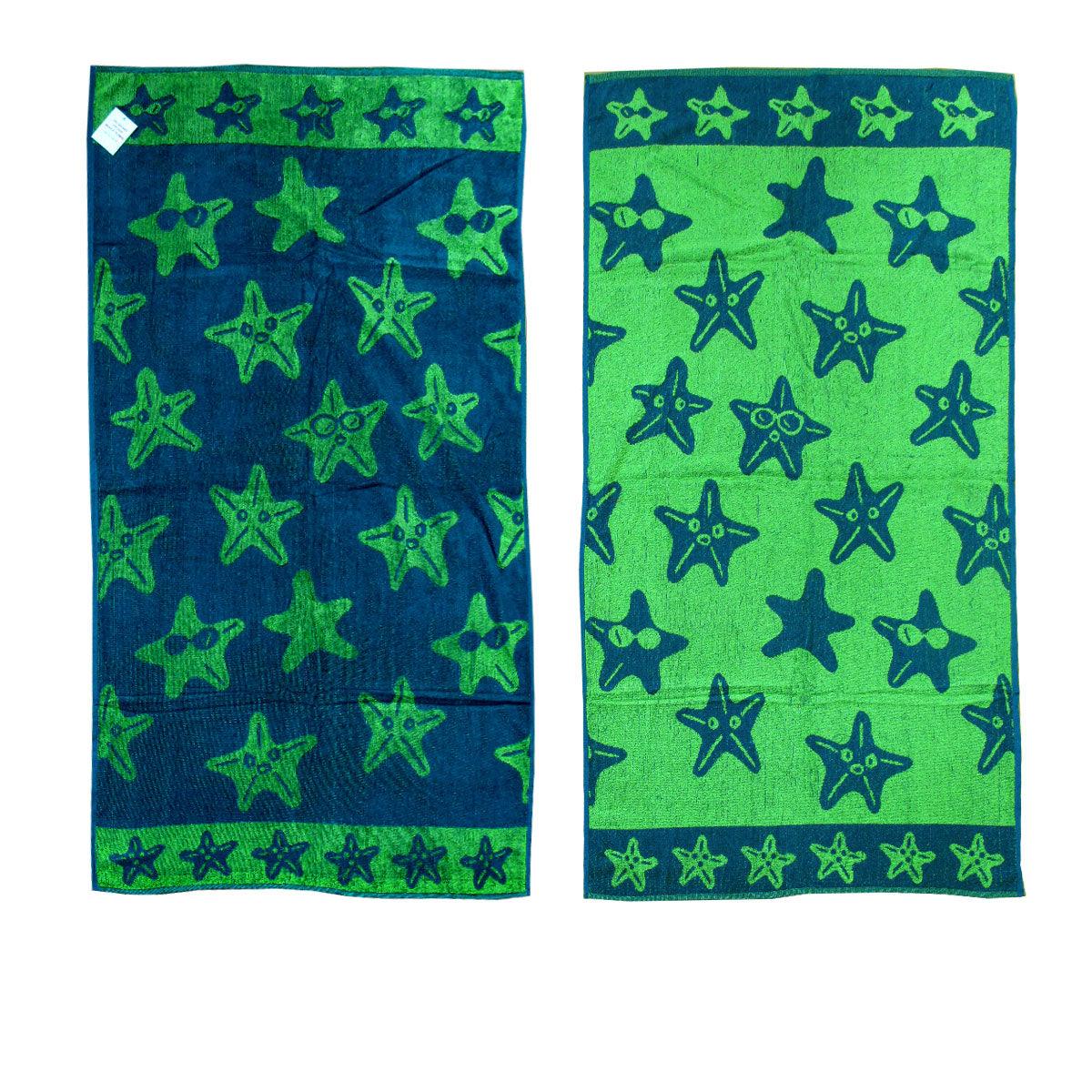 Jacquard Velour Reversible Beach Towel Blue Stars - Harrogates