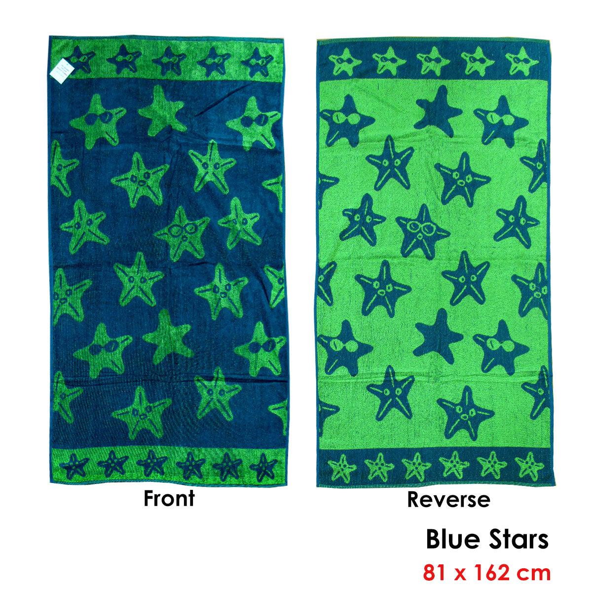 Jacquard Velour Reversible Beach Towel Blue Stars - Harrogates