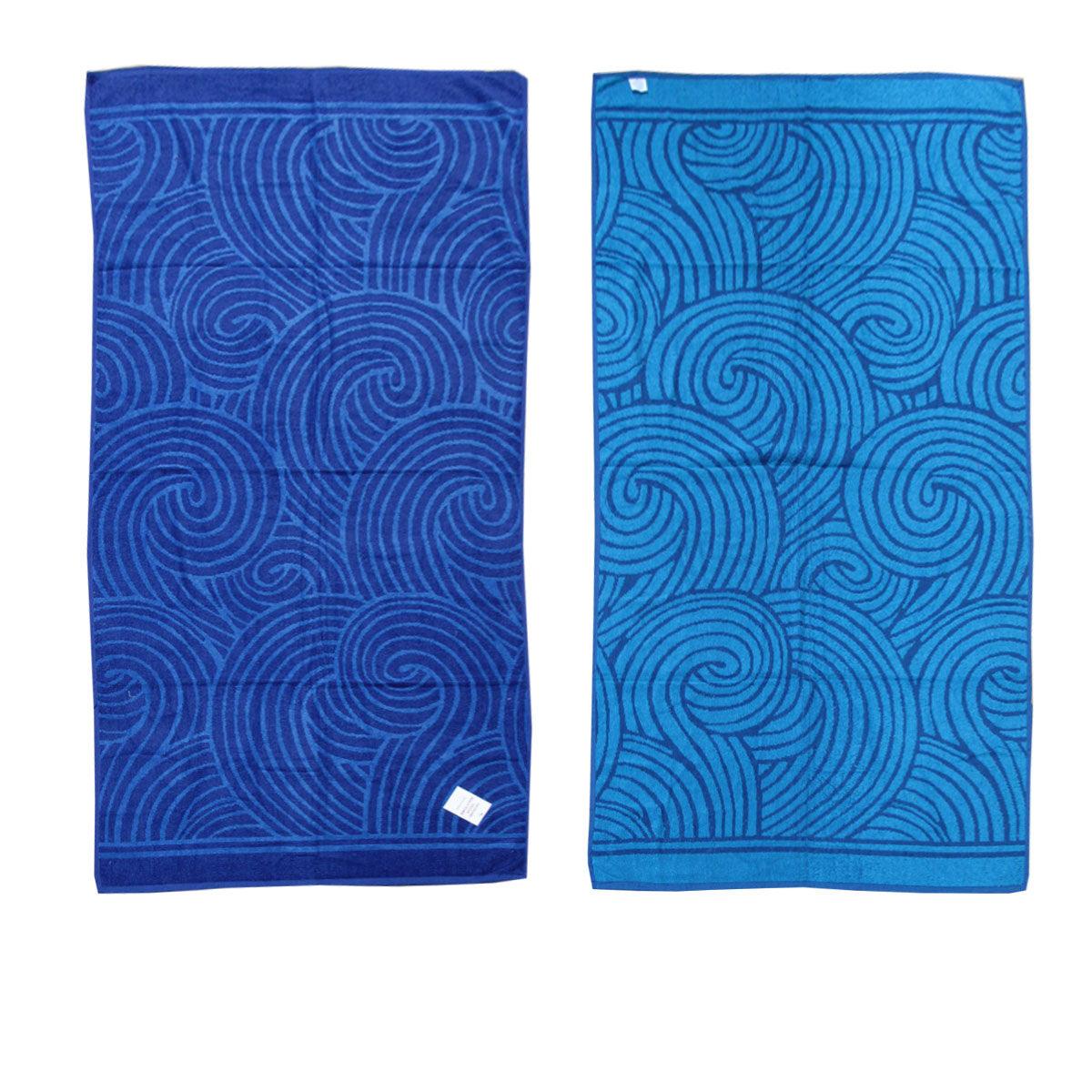 Jacquard Velour Reversible Beach Towel Blue Swirls - Harrogates