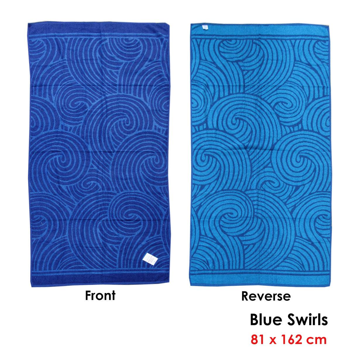 Jacquard Velour Reversible Beach Towel Blue Swirls - Harrogates
