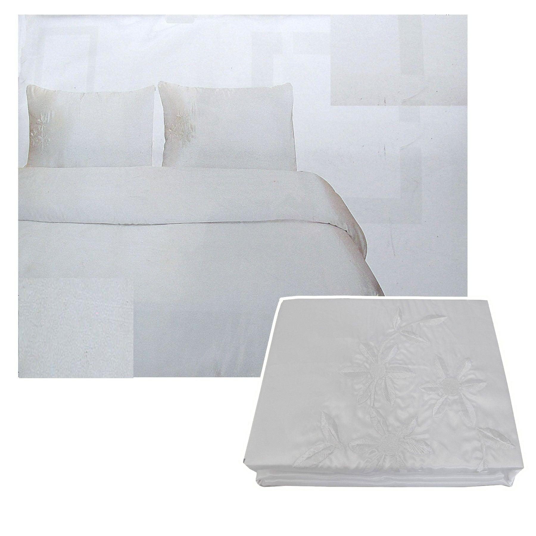 Tuberose Satin Embroidery Quilt Cover Set White Queen - Harrogates