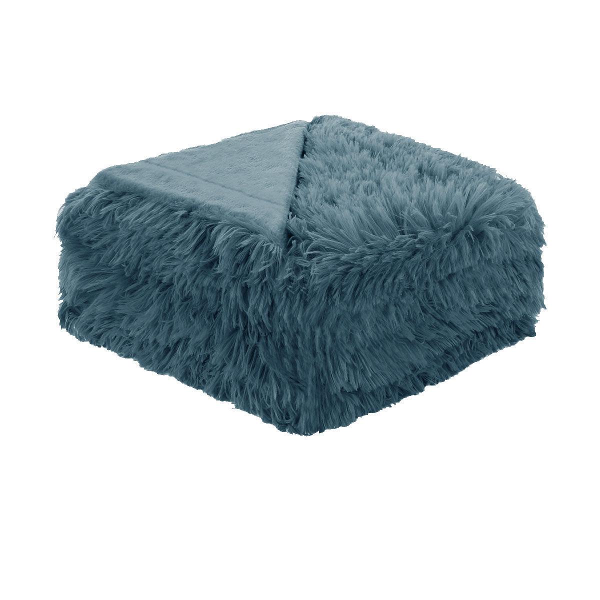 Hotel Living Soft Shaggy Long Hair Blanket Queen Dusk Blue - Harrogates
