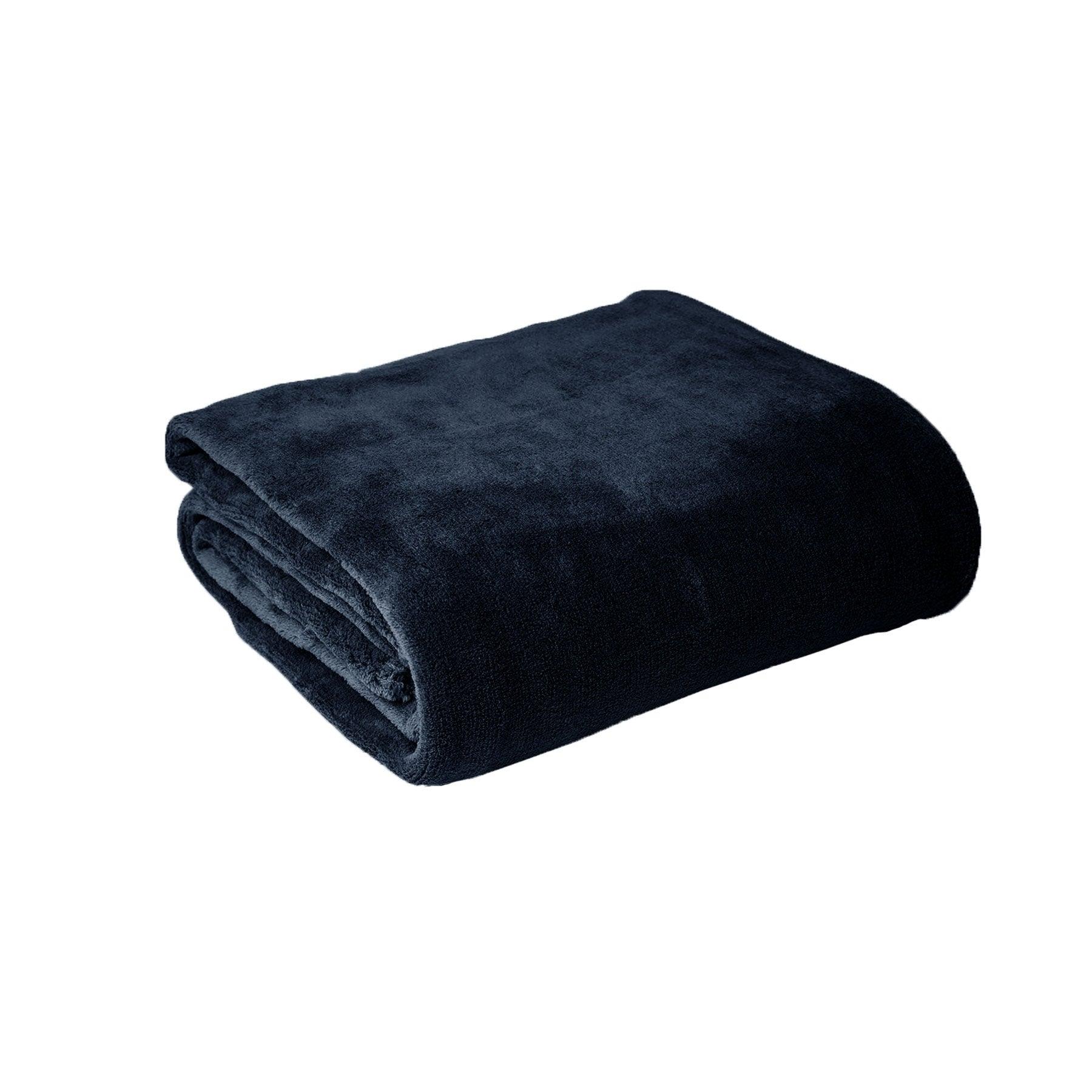 Hotel Living Super Soft Coral Fleece Blanket Single Navy - Harrogates