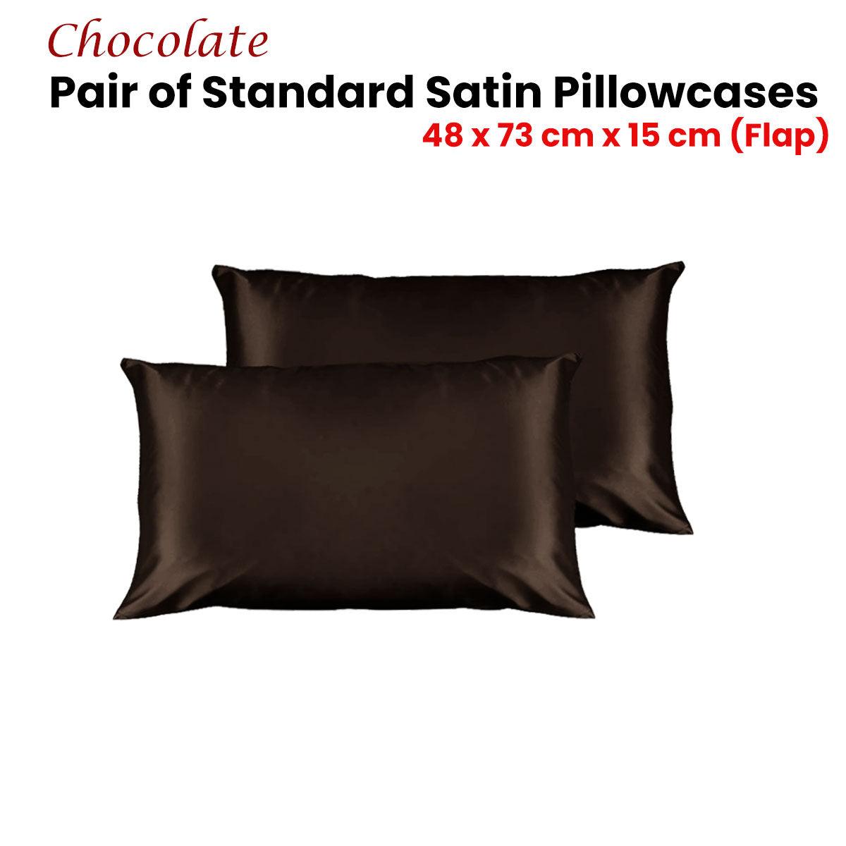 Pair of Satin Standard Pillowcases Chocolate 48 x 73 cm x 15cm (Flap) - Harrogates