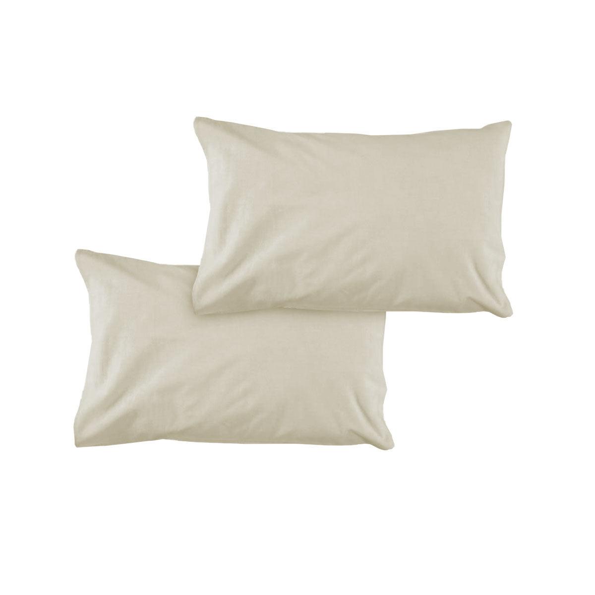 Pair of Solid Colour Microfiber Standard Pillowcases 48x73cmx15cm (Flap) Bone - Harrogates