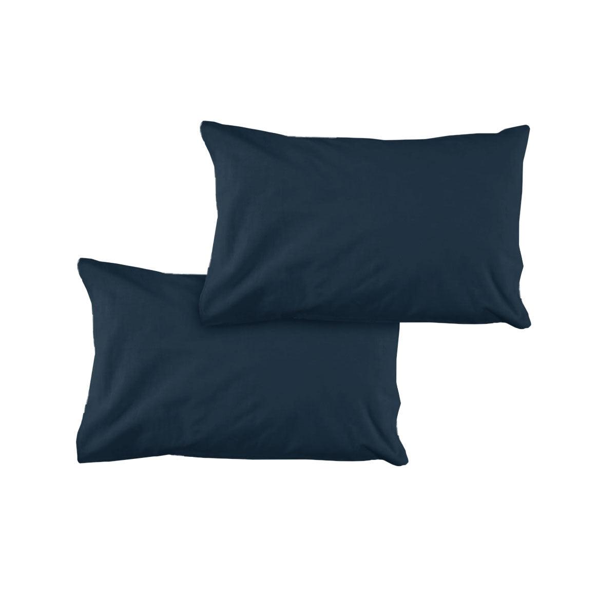 Pair of Solid Colour Microfiber Standard Pillowcases 48x73cmx15cm (Flap) Navy - Harrogates
