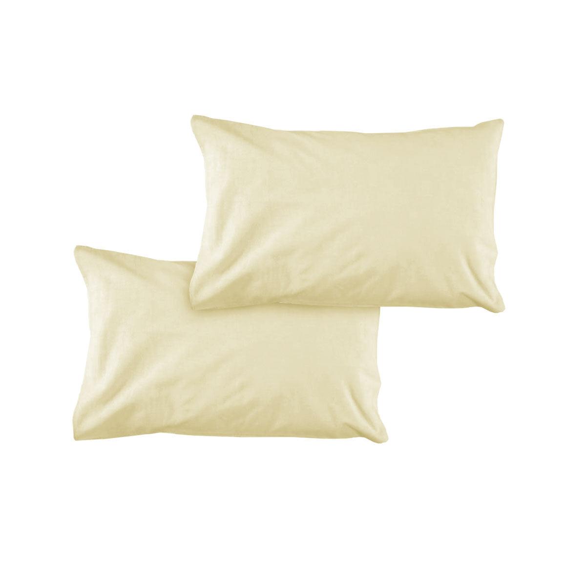 Pair of Solid Colour Microfiber Standard Pillowcases 48x73cmx15cm (Flap) Rich Cream - Harrogates