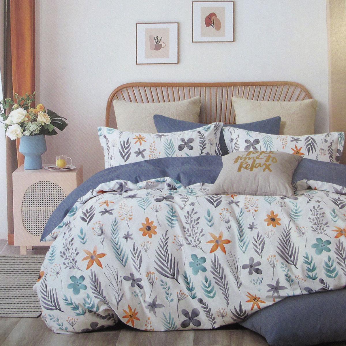 300TC Adriana Reversible Cotton Quilt Cover Set Queen - Harrogates