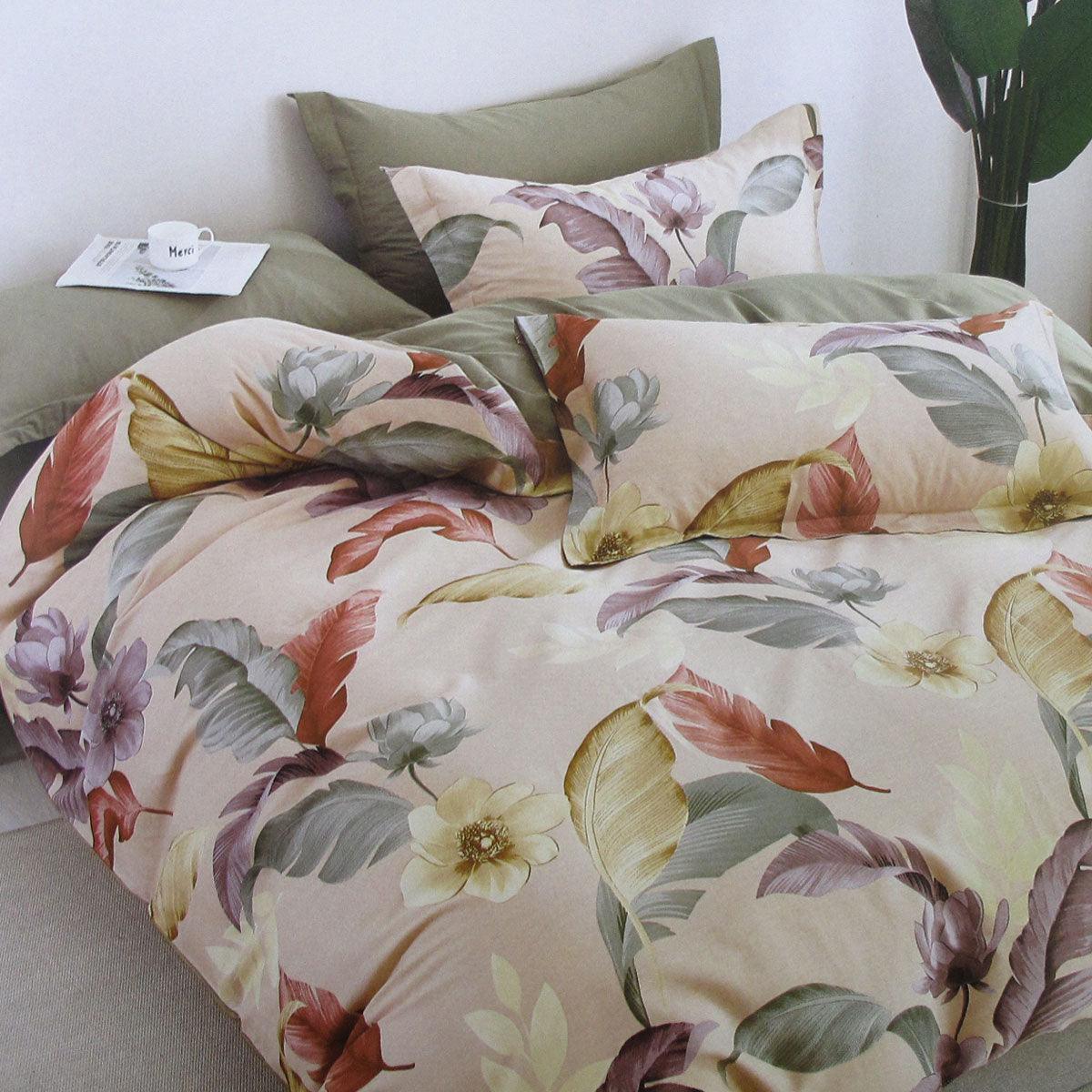 300TC Bahamas Taupe Reversible Cotton Quilt Cover Set Queen - Harrogates