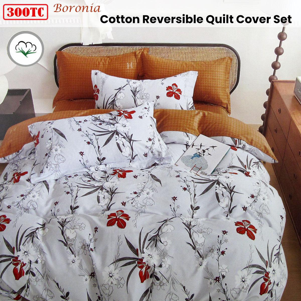 300TC Boronia Silver Reversible Cotton Quilt Cover Set Queen - Harrogates