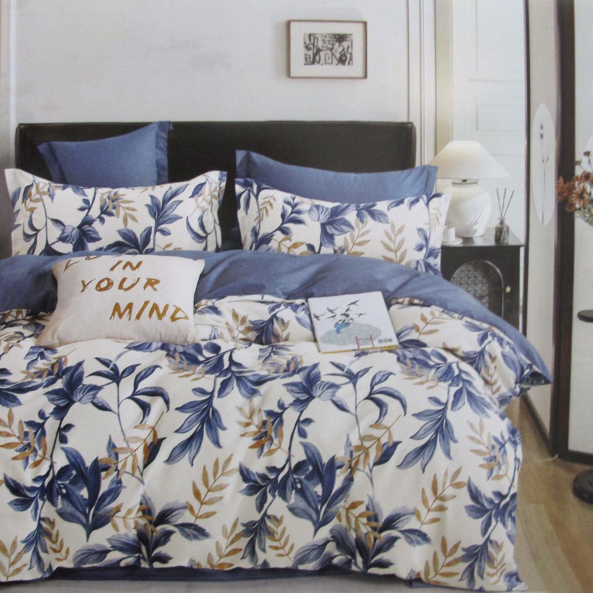 300TC Carolyn Blue Reversible Cotton Quilt Cover Set King - Harrogates