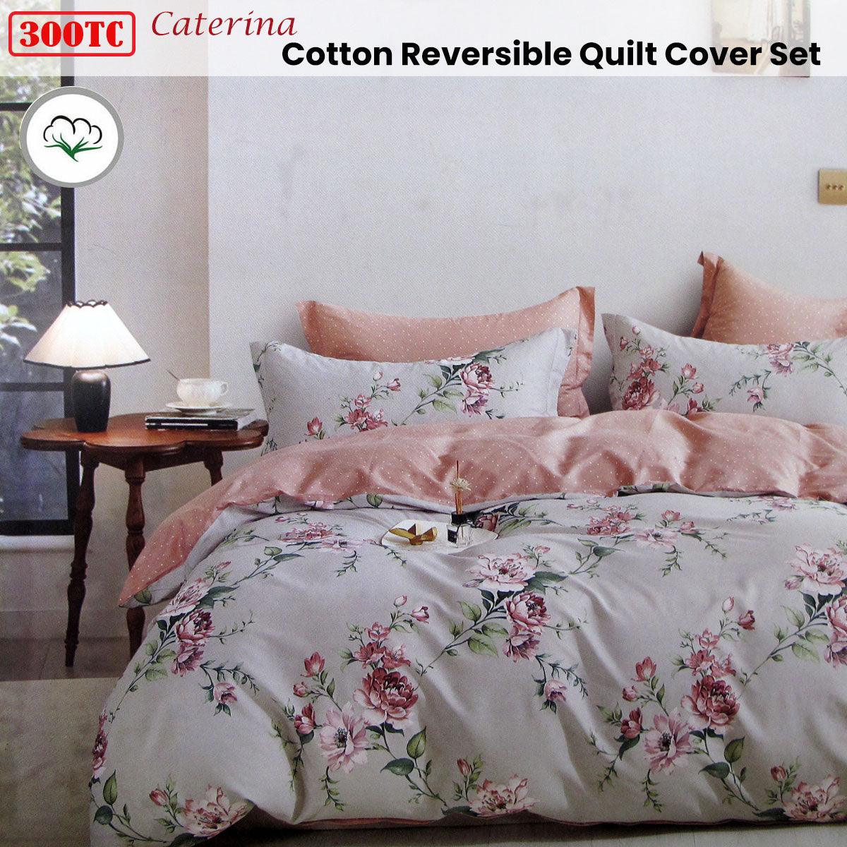 300TC Caterina Reversible Cotton Quilt Cover Set King - Harrogates